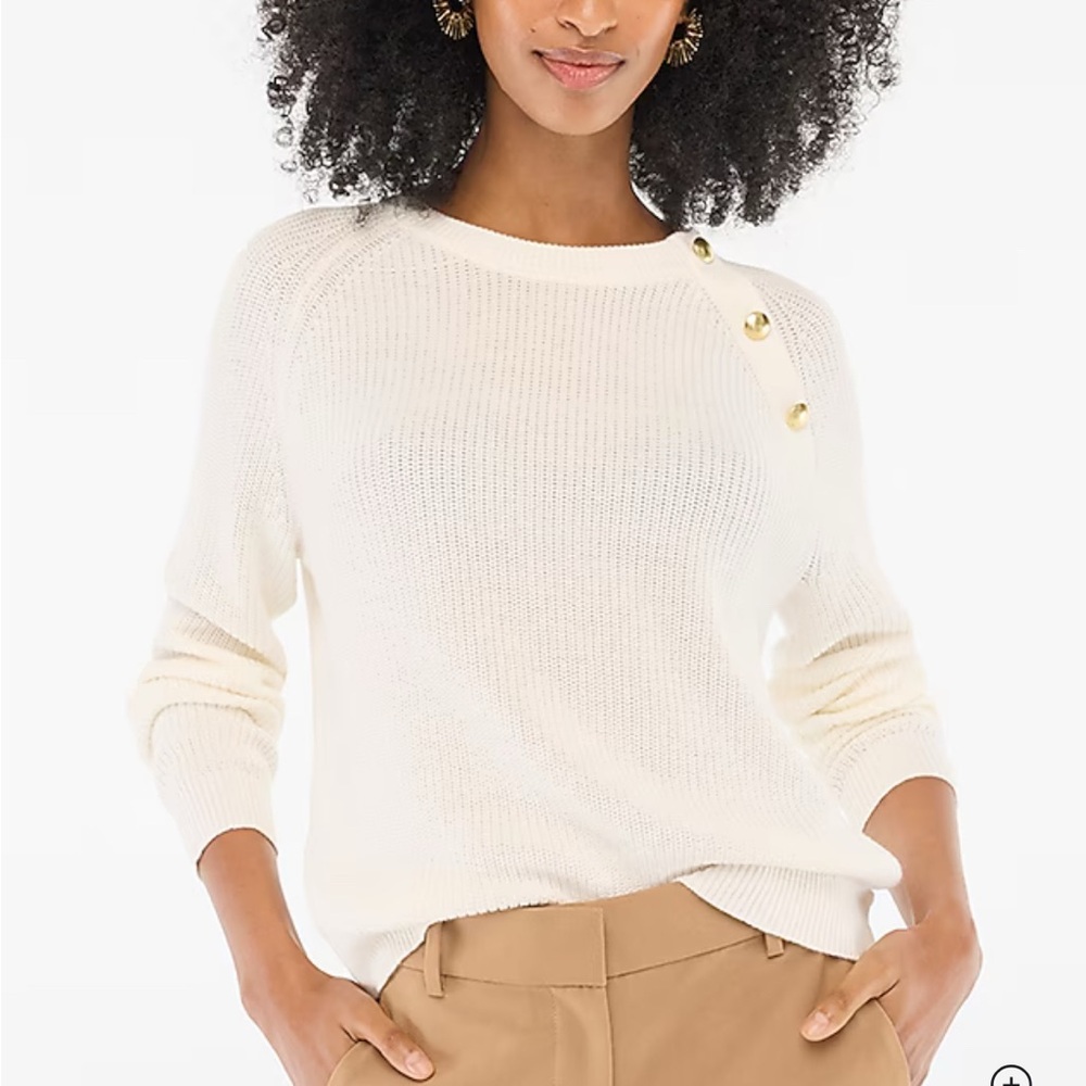 J. Crew Cream Crewneck Sweater with Gold Buttons